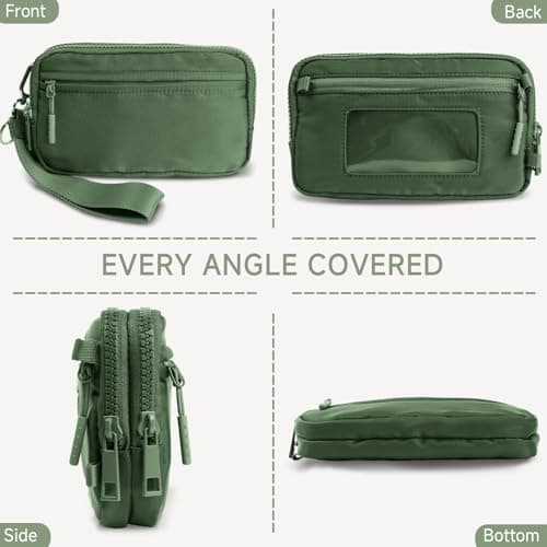NBERMOTION Checkered Nylon Wristlet Wallets for Women RFID Blocking Purse With Credit Card Holder & Crossbody Strap(Pea Green2) - Thumbnail 5