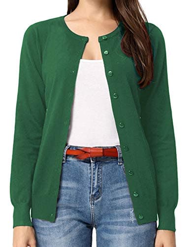 Women's Crewneck Button Down Knit Cardigan Knit Sweater（S,Army Olive） - Image 1