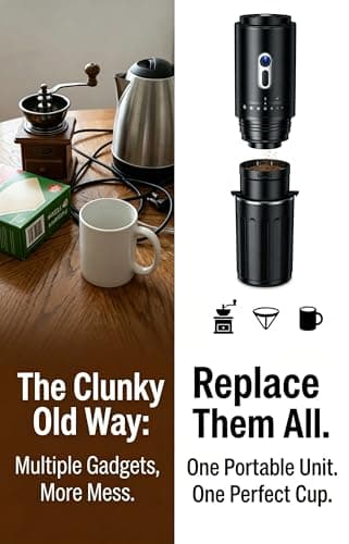 All-in-one Pour Over Coffee Maker Portable Electric Burr Coffee Grinder, Rechargeable Coffee Bean Grinder Conical Burr, Battery Powered Cordless Portable Coffee Maker for Travel, Camping, Car - Thumbnail 3