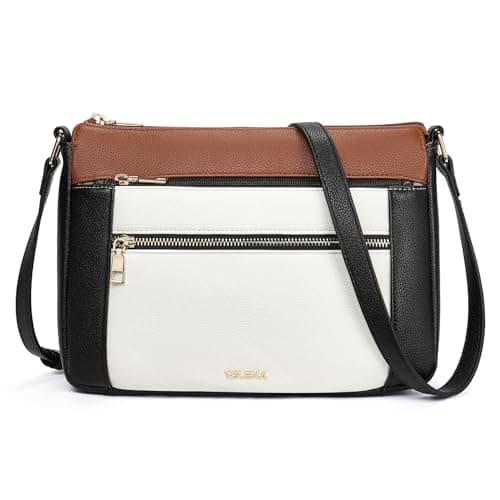 Telena Crossbody Bags for Women, Leather Cross body Purse With Adjustable Strap (Beige With Black & Brown, Regular) - Image 1