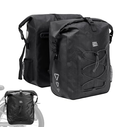 KEMIMOTO Bike Pannier Waterproof 2-Pack, 60L Bicycle Saddle Bag for Rear Rack, Side Storage Bag with Laptop Compartment & Reflective, PVC Air-Tight Material – Commuting Touring Grocery Shoulder Carry - Image 1