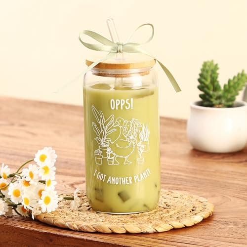KORHONEN Plant Lover Gift for Women, Gardening Glass Cup Tumbler with Lid and Straw, Coffee Mug Present for Mom, Garden Lover, Gardener for Birthday Christmas 16oz - Thumbnail 2