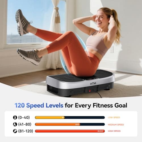 HTM Curved Vibration Plate Exercise Machine, Whole Body Shake Plate with 150W Motor & Resistance Band, 330lbs Weight Capacity, 120 Speeds, Low Noise Vibration Board for Weight Loss, Home Fitness - Thumbnail 4