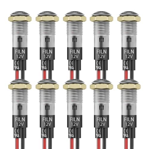 FILN 10PCS Small 12V LED Indicator Light, 8mm (5/16") IP67 Waterproof Low Power Pilot Lights Panel Mount for Car, Truck, Boat, Marine, Dash(12v-24v, White) - Image 1