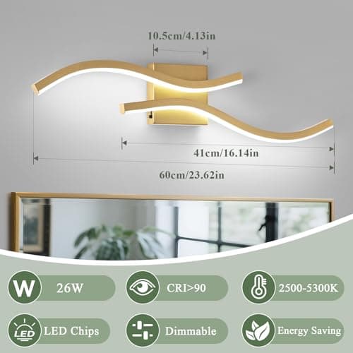 Vloitgol Bathroom Vanity Light Fixture, 26W 5CCT Dimmable Modern Led Bathroom Light Fixtures Over Mirror, Gold LED Vanity Lighting Bar for Bathrooms (Gold, 24inch) - Thumbnail 6