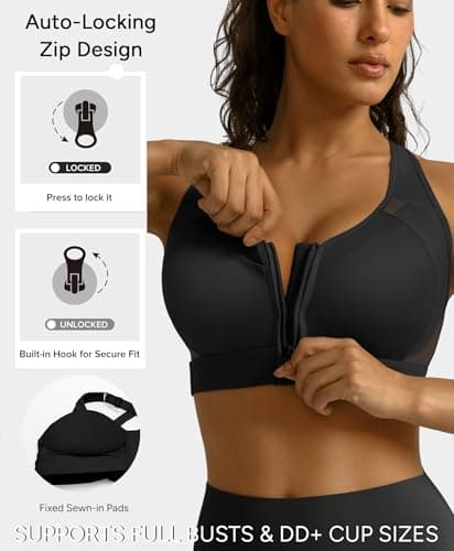 BRXL Front Closure Sports Bras for Women Padded High Impact Sports Bra Adjustable Cross Back Sports Bras Black S - Thumbnail 2