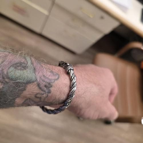 TURTLEDOVE Viking Wolf Fenrir Bangle - Adjustable Stainless Steel Norse Scandinavian Torc - Thumbnail 5