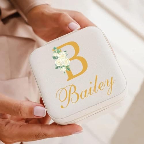 Corissy Personalized Jewelry Box for Women, Custom Travel Jewelry Case with Name and Birth Flower, Leather Jewelry Box for Rings, Earrings, Necklaces, Personalized Gifts for Women - Thumbnail 4