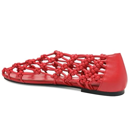 Red Jelly Mesh Ballet Flats for Women Woven Hollow Beach Ballerina Flats Comfortable Casual Slip on Mary Jane Flats - Thumbnail 5