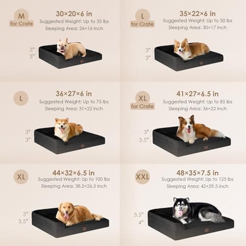 EHEYCIGA Large Dog Bed Memory Foam for Crate, Orthopedic Dog Bed Large Size Dogs with Washable Removable Cover, Waterproof Pet Sofa Couch with Nonskid Bottom, 35x22x6, Black - Thumbnail 2