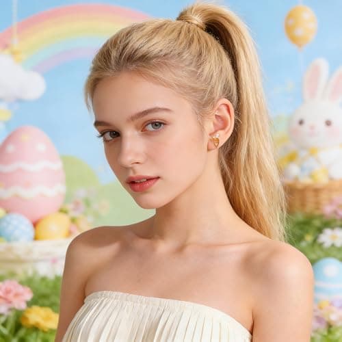 FILMOON 2 Pairs Easter Bunny Carrot Earring Set Cute Dainty Gold Plated Studs Lightweight Easter Rhinestone Jewelry - Thumbnail 2