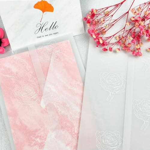 Pilloze 50 Pack Rose Vellum Jackets for 5x7 Invitations - Pre-Folded 115GSM Wedding Invitation Wraps for Wedding, Invitation Cards, Greeting Cards, Baby Shower, Birthday - Thumbnail 3
