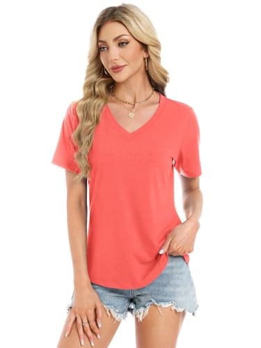 Womens Short Sleeve Tops T Shirts Summer T Shirts V Neck Dressy Casual - Thumbnail 2
