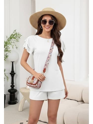 Anjue Womens Cotton Pajama Set Soft Comfy Short Sleeve Top and Shorts Loose Casual Sleepwear(White,M) - Thumbnail 2
