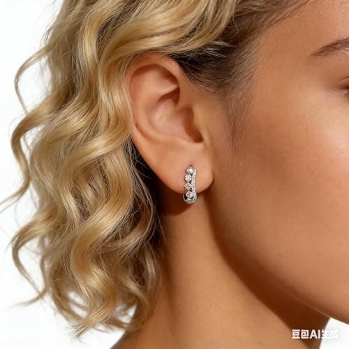 GIRIOIZ High-Carbon Diamond Hoop Earrings for Women Sterling Silver Cuff Earrings Drop Huggie Stud Halo Earrings with 18K (Silver8) - Thumbnail 3
