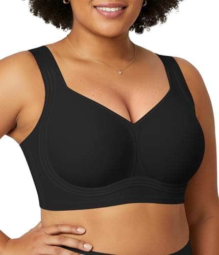 Easybunny Jelly Bras for Women Plus Size Minimizer No Underwire Supportive Full Coverage Wider Straps Seamless Tshirt Bra Black L - Image 1