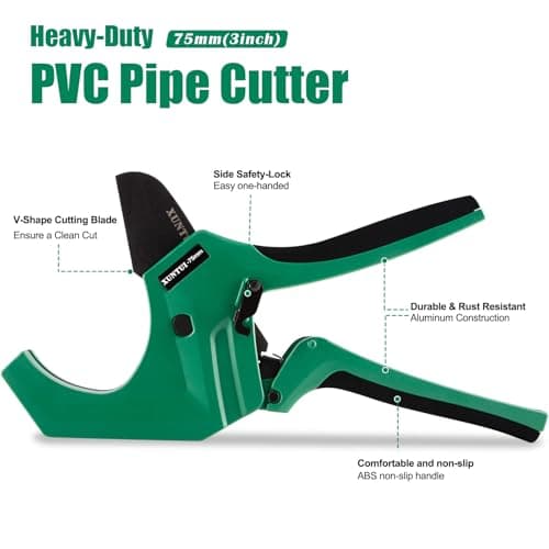 XUNTUI 75mm PVC Pipe Cutter, Ratchet Pipe Cutter, Dark Green - Thumbnail 3
