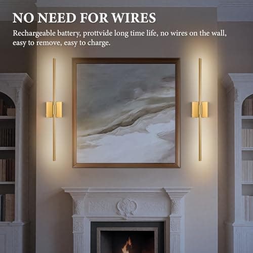 SAIMAND Wireless Sconces Set of 2 Battery Operated,8000mAh USB Rechargeable Wall Light with Remote Control,3000K-6000K LED Dimmable Wall Lamp for Living Room, Hallway, Bedroom (Gold) - Thumbnail 3