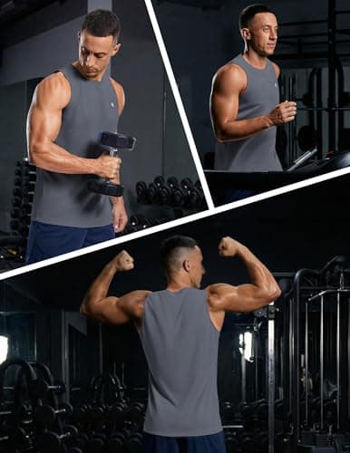 PINSPARK Men's Tank Top Summer Sleeveless Shirts Quick Dry Muscle Shirts for Running Gym Workout Dark Gray - Thumbnail 6