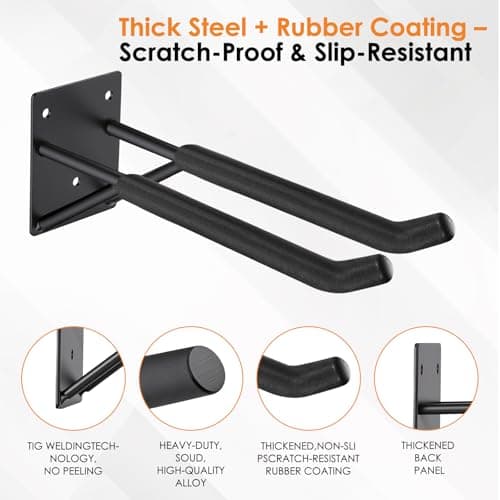 14" Garage Hooks Heavy Duty 8-Pack - Garage Storage System Hooks, Ladder Hooks for Garage Wall & Broom Holder Wall Mount | Non-Slip Tire Rack & Heavy Duty Wall Hooks for Hanging Ladders, Chairs. - Thumbnail 4