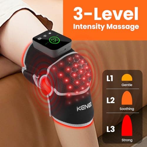 Keneo Red Light Therapy Knee Brace with Vibration Massage - 660nm & 850nm Infrared Light Therapy for Knee Pain Relief, 3 Heat Levels, 3 Massage Modes, Wireless & 5000mAH Rechargeable (Grey) - Thumbnail 4