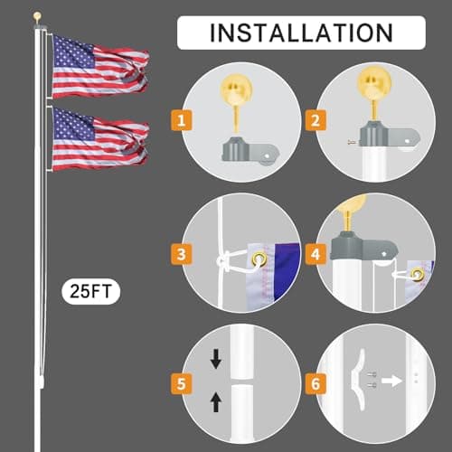 NELXINJO Heavy Duty 25FT Flag Pole -13 Gauge Extra Thick Aluminum Flagpole kit for House Yard - 80 MPH Wind Tested. - Thumbnail 6