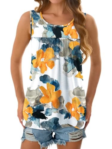 NORACORA Womens Summer Tank Tops Sleeveless T Shirt Casual Loose Fit Tunic Blouses Yellow Floral XXL - Thumbnail 5