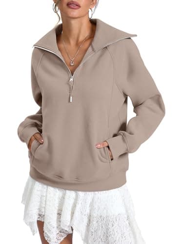 EasyGala Womens Fleece Lined Sweatshirts Oversized Half Zip Warmth Pullover with Pocket Trendy Long Sleeve Going Out Tops Winter Outfits Clothes 2025 Coffeegrey XX-Large - Image 1
