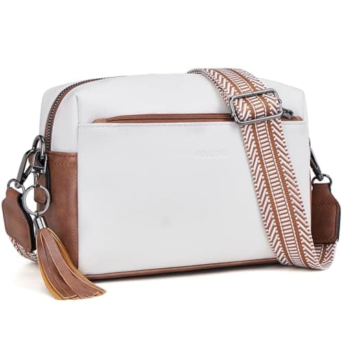 Roulens Triple Zip Small Crossbody Bag for women,Wide Strap Cell Phone Purse Shoulder Handbag Wallet with Credit Card Slots