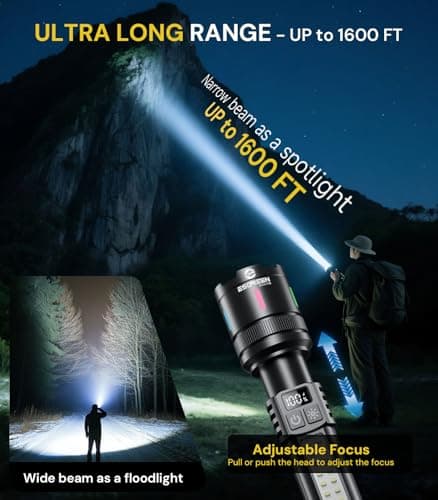 Esgreen LED Rechargeable Flashlights High Lumens 20000 2 Pack, Single Click Bright Flashlight Long Lasting 12H, Compact Handheld Flash Light USB C, White & Red Light, for Hiking Camping Gift - Thumbnail 5