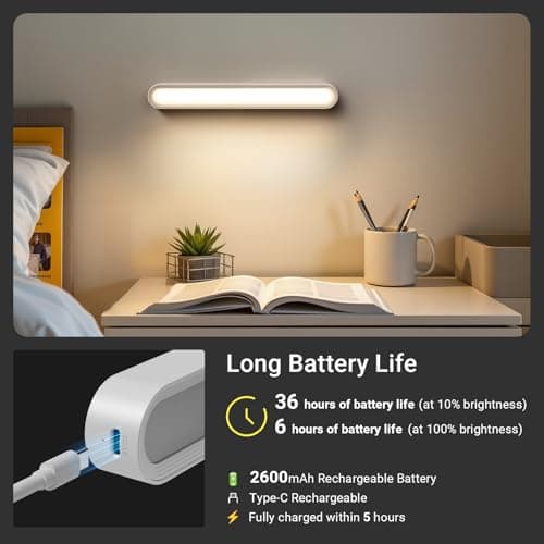 AKSDA Rechargeable Under Cabinet Lighting, 2600mAh Magnetic Mirror Light with Battery Level Display, 3 Color Temperatures Adjustable Dimmable Wireless Closet Lights for Kitchen, Bedside, Counter - Thumbnail 6