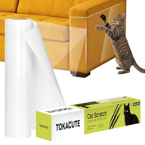 TOKACUTE 200" x 16.5" Anti Cat Scratch Furniture Protector, Single-Sided Sticky Couch Protector from Cats Claws, Couch Corner Guard Under Pet Claws, Thicken Viny Flexible Scratch Deterrent Tape