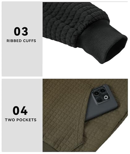 Men's Lightweight Waffle Knit Jacket Zip Up Hoodie Long Sleeve Drawstring Casual Plaid Jacquard Sweatshirt with Pocket - Thumbnail 6