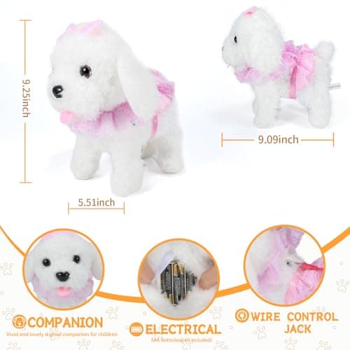 GOBRILLFUN Remote Control Robot Dog, Electronic Plush Puppy Dog Toy, Interactive Toys, Walks, Barks, Shake Tail, Stuffed Animal Gift for Girl and Boy Age 3-6 Year Old (White) - Thumbnail 5