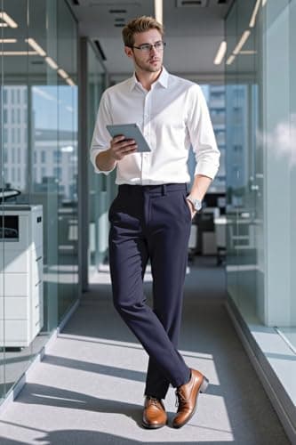 GINGTTO Mens Dress Pants Slim Fit Chinos Pants Men Stretch Suit Pants Navy Blue 32 - Thumbnail 3