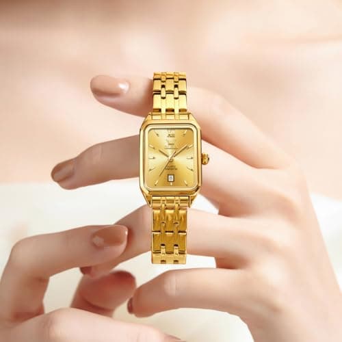 OLEVS Womens Watch Dainty Gold Ladies Watches for Women Rectangle Fashion Water Resistant Small Wrist Watch Women Square Stainless Steel Analog Dressy Date Women's Watches Relojes para Mujer - Thumbnail 3