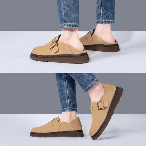 KYIKHOR Women's Comfortable & Lightweight Suede Leather Penny Loafers Slip-Ons Cute Business Casual Dress Shoes Work Office Flats Everyday Walking Shoes Driving Mocs for Women Khaki,8 M US - Thumbnail 2