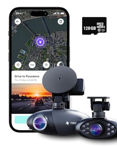 Nexar Pro Dual Dash Cam - 1 Year App Subscription Included - Unlimited Cloud Storage, Drive Recordings, Parking Mode, Night Vision, All Inside The Nexar App - WiFi HD Front Dash Cam (256 GB SD)