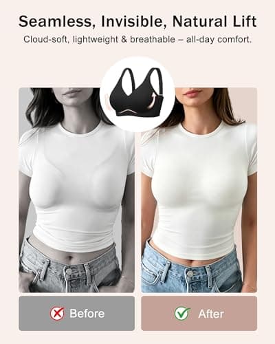 leviace Wireless Jelly Bras for Women with Support - Anti-Slip Wide Straps Push Up Full Coverage Plunge Seamless Padded T-Shirt Bralette No Underwire Soft Invisible Back Smoothing Sleep Bra, Black, S - Thumbnail 5