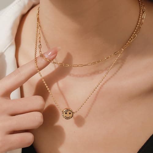 KISSKIKO Layered Choker Necklace for Women | Stainless Steel 18K Gold Plated Colorfast Chain | Collarbone Chain Necklace for Women to Bring Good Luck - Thumbnail 4