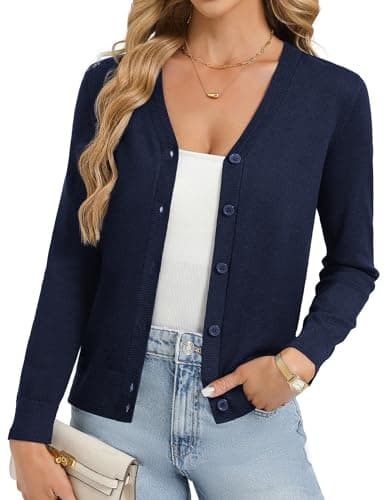 GRACE KARIN Womens Navy Cardigan Sweaters Lightweight Button Up V-Neck Spring Cardigans Trendy Summer Knit Shrug XL - Image 1