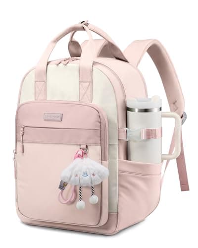 LOVEVOOK School Backpacks for Teen Girls Fits 15.6" Laptop, Lightweight Middle High School Bookbag with Large Bottle Holder for Kids, 30L Cute College Backpacks for Students Back to Schools,Pink - Image 1