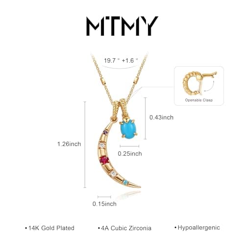 MTMY Gold Moon Pendant Necklace for Women,14K Gold Plated Dainty Chain Crescent Moon Sun Star Necklace Jewelry (mix moon) - Thumbnail 5
