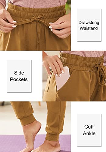 BATHRINS Women Tapered Joggers with Pockets – Casual Yoga High Waist Sweatpants Ginger - Thumbnail 4