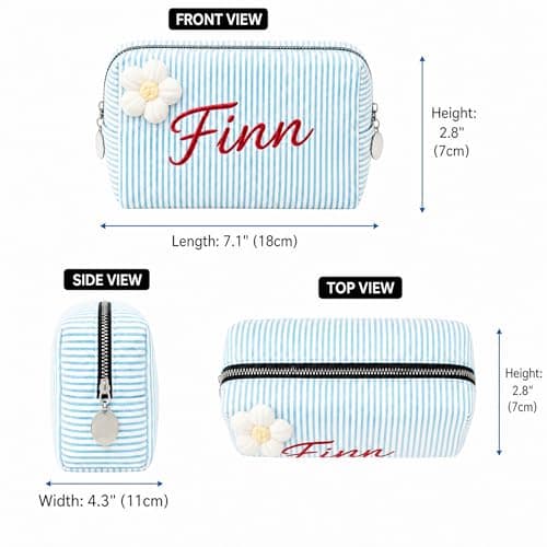KEQHAULI Personalized Seersucker Makeup Bag – Custom Embroidered Name Cosmetic Bag, Monogram Toiletry Pouch for Women, Bridesmaid Bridal Proposal Gift, Travel Organizer for Mom, Best Friend - Thumbnail 4
