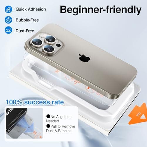 SMARTDEVIL Screen Protector for iPhone 15 Pro Max (3-Pack), HD Clear 9H Aluminosilicate Tempered Glass, SmartPull Box Dust & Bubble-Free Installation, Case-Ready Fit - Thumbnail 2