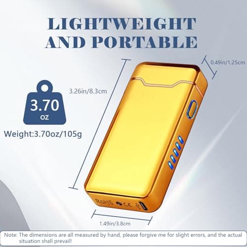 BABOBIU USB Lighter Electric Lighters Rechargeable Arc Lighters with LED Light Power Display Windproof Lighter for Men Boyfriend Husband Candle Incense Stick Outdoor (Glossy Gold) - Thumbnail 5