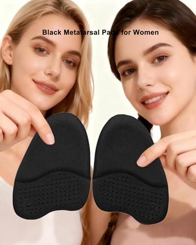 DAZZORA 4 Pairs Metatarsal Pads for Women - 0.22" Extra Thick Ball of Foot Cushions for Instant Pain Relief & Shoes Too Big, Soft Gel High Heel Inserts, Reusable & Non-Slip Forefoot Pads, Black - Thumbnail 2