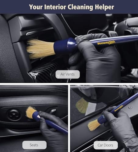 YeewayVeh Car Detailing Brush Set, 3 Pack Ultra Soft Boars Hair Detailing Brushes for Leather Seat Air Vents Engine Bay, Auto Detail Brushes Car Detailing for Interior Exterior, Indigo - Thumbnail 4
