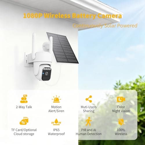 WY-LINK Solar Camera Outdoor Wireless, 360° Cameras for Home Security, Two-Way Talk, Auto Tracking, Light Alarm, Color Night Vision (1, White, Wi-Fi) - Thumbnail 2
